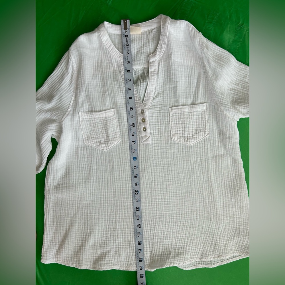 Mote Anthropologie Top Womens XXL White Button Front Quilted Cotton Shirt - Picture 10 of 10
